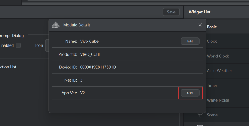 UltraWorkspace OTA tab showing firmware update interface