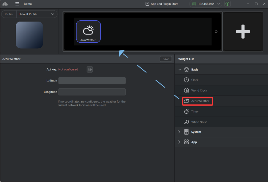 Dragging a widget from UltraWorkspace library onto CoreBar screen simulator