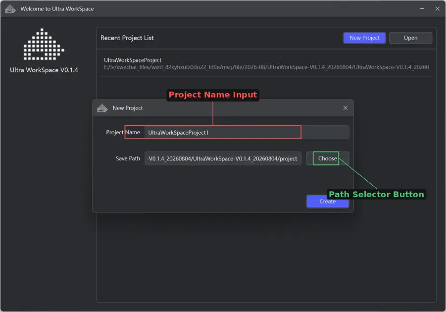 UltraWorkspace Profile creation dialog showing name field and template options