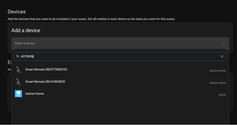 Scene Device Selection — Astrion Remote